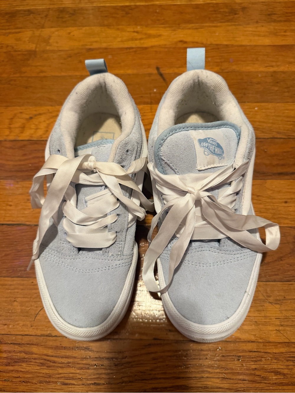 Vans Light Blue Suede Low-Top Sneakers with Cream Satin Laces